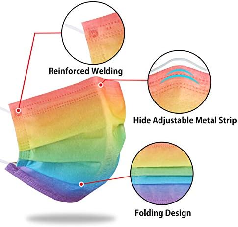 50Pcs Rainbow Printed Disposable Face Masks for Adults 3-ply Face Mask Gradient Rainbow