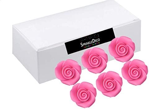 Small Ready to Use Hand-Crafted Premium Royal Icing Contoured Cupcake Topper Cake Decoration Roses (Hot Pink)