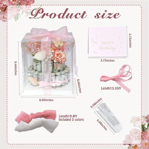 DTESL Gifting Cash Gift Boxes,Happy Birthday Day Money Gift Box,Money Flower Cake Fake Cake Gift Box，DIY Surprise Birthday Gift Box，for Birthday/Valentine's Day Unique Surprise Gift (Pink-two tier)