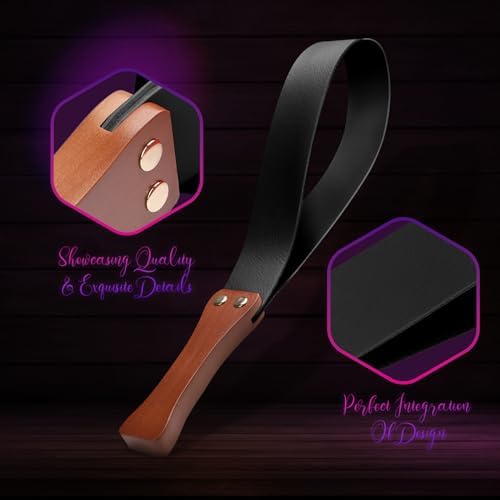 Sex Game Paddle Whip - Comfortable Leather Wooden Handle Sex Whip - Adult BDSM Role-Playing Tied with a Whip Device Role-Playing Paddle - Horse Whip Couple Sex Whip