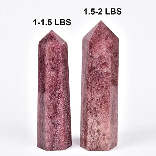 Large Strawberry Quartz Crystal Tower Natural Healing Crystal Point Wand Obelisk 6 Faceted Reiki Chakra Meditation Therapy Home Decor Gift 1.5-2 LBS