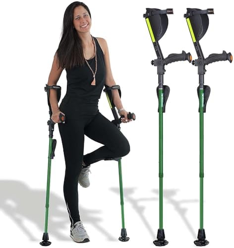 Ergobaum® 7TH Generation Prime by Ergoactives. 1 Pair (2 Units) of Ergonomic Forearm Crutches - Adult 5' - 6'6'' Adjustable (Green)