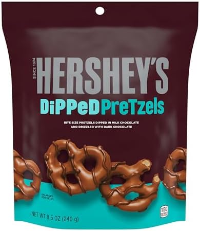 HERSHEY'S Milk and Dark Chocolate Covered Dipped Pretzels Bags, 8.5 oz (6 Count)