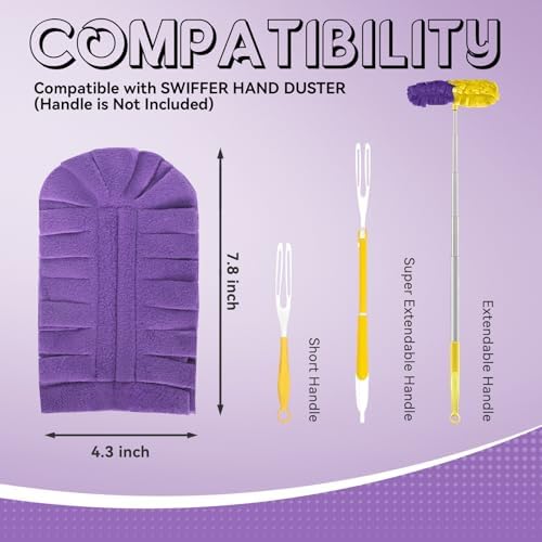Reusable Duster Pads Compatible with Swiffer Hand Duster, 360 Duster Refill, Dusters Heavy Duty Refills, Microfiber Dusters Refills for Blinds, Car, Furniture, Fans, 3 Pack (Handle is Not Included)