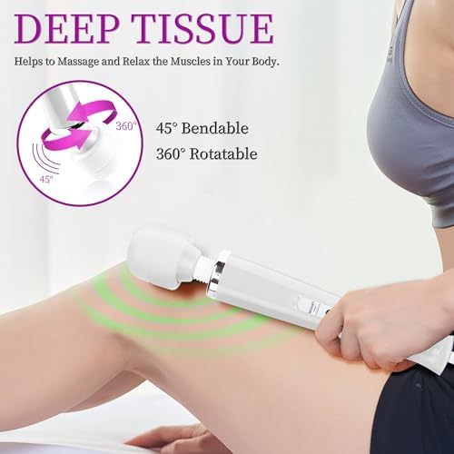 Wired Wand Massager for Women, 10-Speed Electric Handheld Deep Tissue Massager, Powerful Plug-in Full Body Muscle Recovery Tool for Neck, Back, Shoulder & Foot Relief (White)