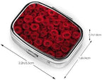 Red Rose Print Small Pill Case, Metal Square Travel Pill Organizer Portable Mini Pill Box 2 Compartments for Vitamin, Cod Liver Oil, Supplement