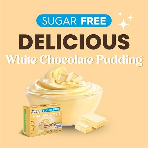 Simply Desserts White Chocolate Instant Pudding, Sugar-Free, 6-Pack – Healthy Dessert, Keto Snacks, Vegan & Diabetic-Friendly, Kosher, 1.7 Oz Ea