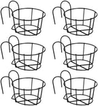 6 PCS Round Hanging Railing Planters, Hanging Flower Stand Iron Baskets, Hanging Planters for Outdoor Plants, Metal Rack Fence Shelf Plant Holder with Hooks for Balconies, Gardens, Indoor Spaces