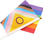 50 Pack New Intersex Progress Rainbow Pride Small Mini Hand Held Stick Flag,USA American Rainbow Flag,New Intersex Progress Party Decorations Supplies For Parades.