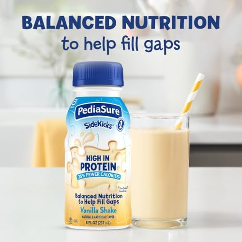 PediaSure SideKicks, Kids Protein Shake, With Key Nutrients and Protein to Help Fill Nutrient Gaps, Vanilla, 8-fl-oz Bottle, Pack of 24