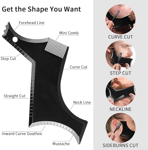 Beard Shaper for Men Beard Shaping Tools - Gifts for Men Beard Template Guide, Straight Edge Razor, 10 PCS Double Edge Blade, Barber Pencil, Beard Comb, Stainless Steel Scissor Mustache Lineup Tools