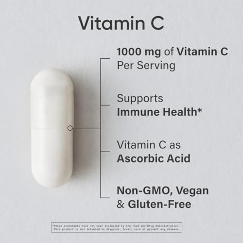 Sports Research High Potency Vitamin C Supplement - Vegan Veggie Capsules for Antioxidant Activity & Immune Support - Non-GMO Verified & Gluten Free - Ascorbic Acid Vitamin C 1000mg, 240 Count