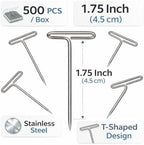 500PCS T Pins 1.75 Inch, Stainless Steel T-Shaped Straight Pins for Sewing, Wig Making, Foam Blocks, Knitting & Craft Projects