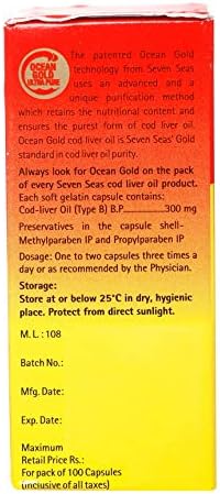 Seacod Cod-liver Oil Capsules ,Omega-3 Fatty Acid, Vitamin A, Vitamin D 100 Capsules
