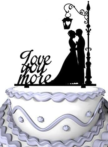 Meijiafei Cursive Love You More Groom and Bride Wedding Cake Topper Silhouette