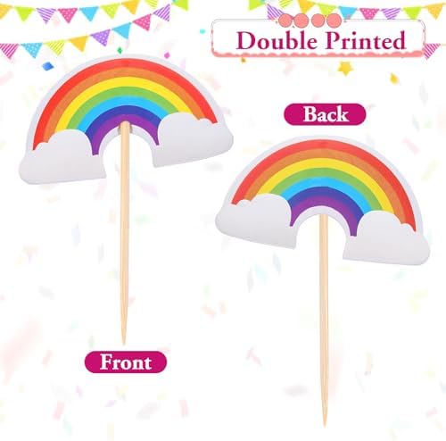 24 Pcs Rainbow Cupcake Toppers, Party Cake Toppers Diy, Rainbow Birthday Cake Toppers, Insert Toppers Cupcake Supplies for Girl Boys Baby Shower Birthday Party Baking