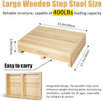 Wooden one Step Stool- Solid Pine Wood Step Riser with Non-Slip Pads, Wood Step Stool for Elderly Adults, high Bed, Bathroom, Kitchen (23.6" L*15.7" W*3.9" H, Natural, 400LBs Capacity)