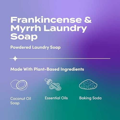 Zum Powdered Laundry Soap by Indigo Wild - Plant-Based Laundry Soap with Baking Soda, Coconut Oil & Essential Oils - 64 Loads (32 oz) - Frankincense & Myrrh