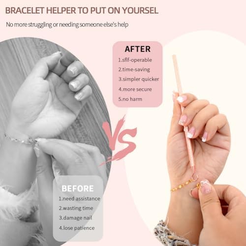 2 Pcs Bracelet Helper Tool Hook, Bracelet Helper to Put on Yourself, Wearing Tool Aid Assistance for Necklace Watch Clasps Zippers Crafts Adjustment(Silver and Rose Gold)