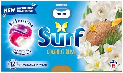 Surf Laundry Washing Detergent Capsules Coconut Bliss 15 Washes