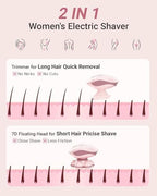 7D Electric Razors for Women: 2-in-1 Electric Shaver Trimmer for Ladies Flawless Legs & Full Body & Bikini - Waterproof Wet Dry Shaver w/LED Light & Travel Cap - Birthday Gifts for Wife Her