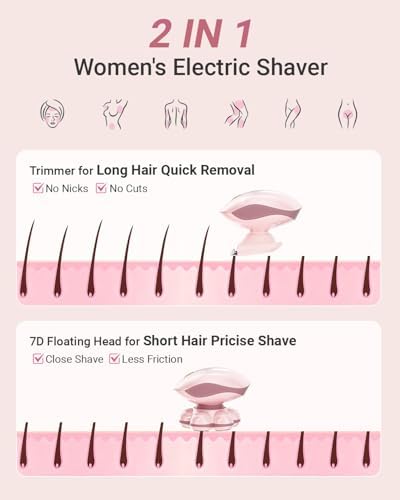 7D Electric Razors for Women: 2-in-1 Electric Shaver Trimmer for Ladies Flawless Legs & Full Body & Bikini - Waterproof Wet Dry Shaver w/LED Light & Travel Cap - Birthday Gifts for Wife Her