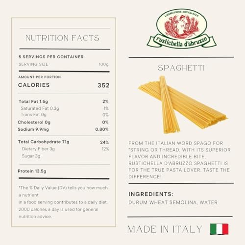 Rustichella d'Abruzzo Spaghetti (Pack of 3) 500g Each - Classic Italian Long Pasta with Superior Flavor & Texture - Perfect for Olive Oil Sauces, Cacio e Pepe & Carbonara - Authentic Durum Wheat Pasta from Abruzzo
