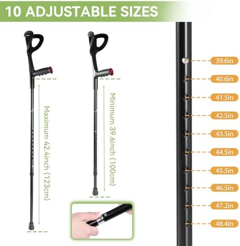 Forearm Crutches for Adults(1 Pair), Adjustable Arm Crutches, Aluminum Crutches for Walking, Folding Forearm Crutches, Non-Slip Crutches for Adults, Lightweight, Detachable, Portable, for Leg Support