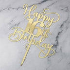Happy 16th Birthday Cake Topper，Mirrored Gold Acrylic Birthday Topper for Cheers to 16 Years Birthday/Anniversary Party Decoration Ideas, Perfect Keepsake for your family and friends(16th)