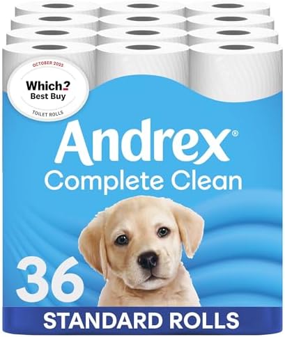 Andrex Complete Clean Toilet Roll 36 Rolls (Previously Andrex Classic Clean Toilet Tissue) Unbeatable Toilet Paper with Unique 3D Wave, FSC Certified