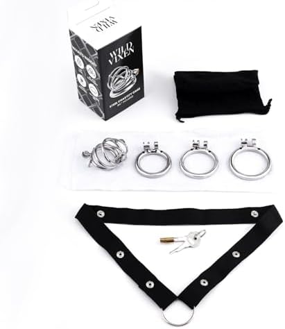 Silent Lock Stainless Steel Chastity Cage with 1-Way Belt and 3 Size Rings- Adult Sex Toy for Bondage