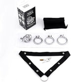 Silent Lock Stainless Steel Chastity Cage with 1-Way Belt and 3 Size Rings- Adult Sex Toy for Bondage