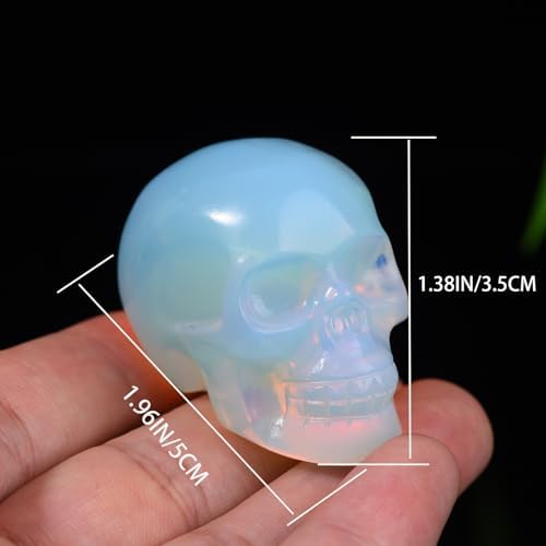 2.0" Opal Skull Decor Statue Crystals and Healing Stones Skull Figurine Polished Gemstones Bedroom Office Desk Halloween Decoration