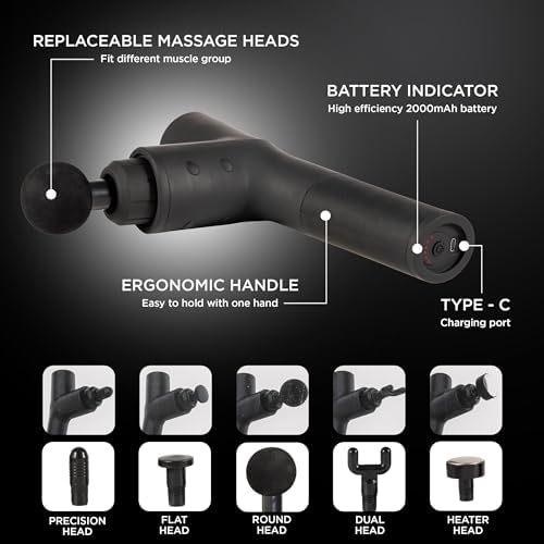 Deep Tissue Muscle Massage Gun | Powerful Handheld Percussion Massager | Back | Neck | Full Body Muscle Recovery | 22 lbs Stall Force | 8 mm Amplitude | 6 Speeds | Quiet | 240 Min Battery