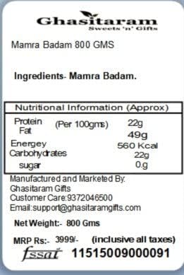 Jaiccha Ghasitaram Rakhi Gifts for Brothers Rakhi Dryfruits - Mamra Badam 800 GMS in Brown Paper Pouch with Rudraksh Rakhi