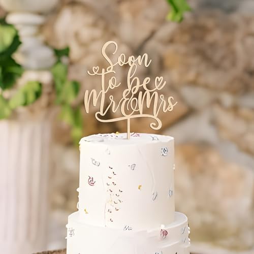 Soon to Be Mr & Mrs Wooden Cake Topper,Bride to Be Cake Topper,Groom to Be Cake Decoratin for Bridal Shower,Wedding Engagement,Bachelorette Party Decorations