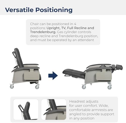 Drive Medical 4 Position Clinical Care Geri Chair Recliner, Reclining Padded Chair with Armrests, Charcoal