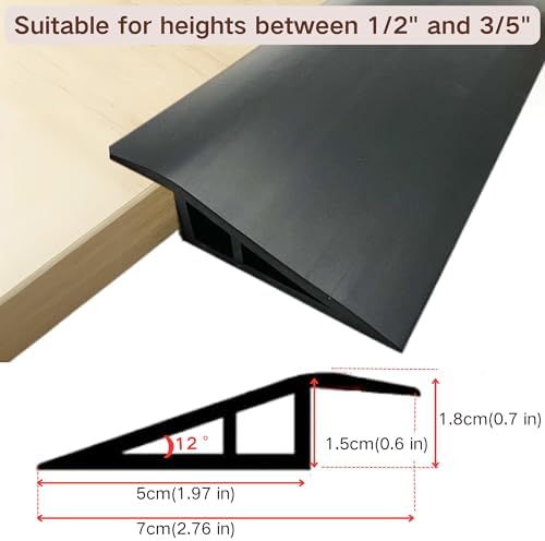 1/2"~3/5" Height Threshold Ramps for doorways, Rubber Threshold,Floor Transition Strip Self Adhesive,Door Threshold, Wheelchair Ramp (39inch,Black)