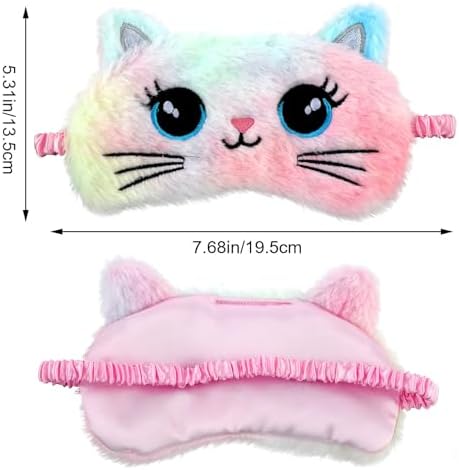 2 Pcs Plush Eye Mask Soft Sleeping Blindfold Eye Cover Comfortable Cute Animal Sleeping Mask Satin Nap Night Eyeshade Cover for Women Men Gift (Colorful, Cat Style)