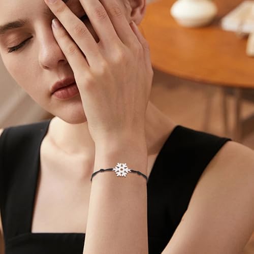 UNIFT Snowflake Bracelet For Women Stainless Steel Hollow Out Elegant Winter Snowflake Double Rope Bracelet Christmas Jewelry Gifts