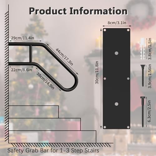Upgrade Handrails for Outdoor Steps, 28.7” Safety Grab Bars for Stairs, Wall Mount Stainless U-Shaped Steel Handrail, Railings for 1-3 Steps Indoor for Elderly, Kids, Disabled, Pregnant Women