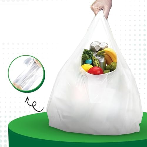 100 x Strong White 'Vest' Style Plastic Carrier Bags - 11" x 17" x 21" (14 Micron) Unipack Brand -