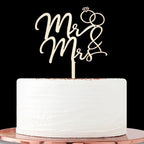 Woodware Mr & Mrs Wedding Cake Topper, Natural Wood, Script Style with Ring Design, Decorative Cake Ornament