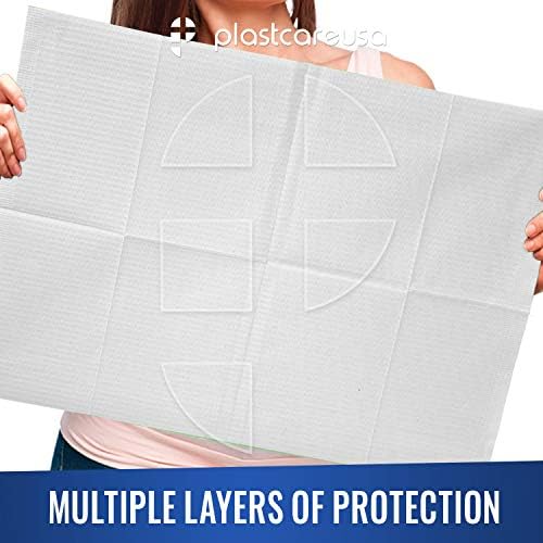 PlastCare USA Disposable Dental Bibs 13"x18" - 3 Ply Waterproof Tattoo Bib Sheet for Patients - Dentist or Medical Tray Cover and Nail Table Cover Supplies, White