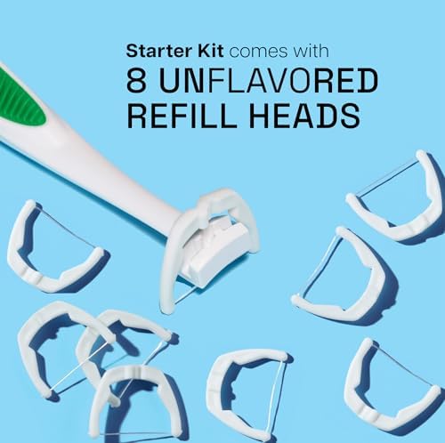 REACH Ultraclean Access Flosser Starter Kit, Unflavored, Plaque Remover for Teeth, for Hard to Reach Areas, Oral Care, PFAS Free, 1 Replaceable Flosser & 8 Refill Heads, 1 Pack