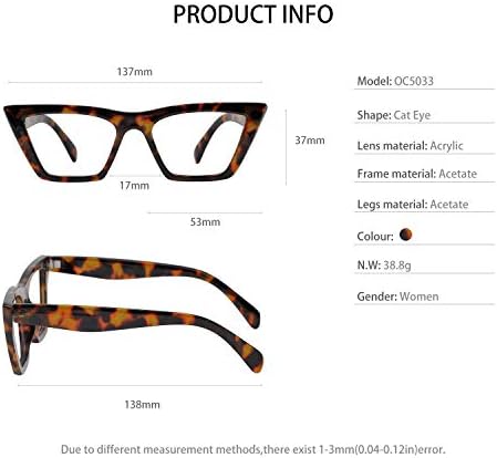 OCCI CHIARI Reading Glasses Women's Reader Cat Eye Eyeglasses 0 1.0 1.25 1.5 1.75 2.0 2.25 2.5 2.75 3.0 3.5 4.0 5.0 6.0 (Brown,250)