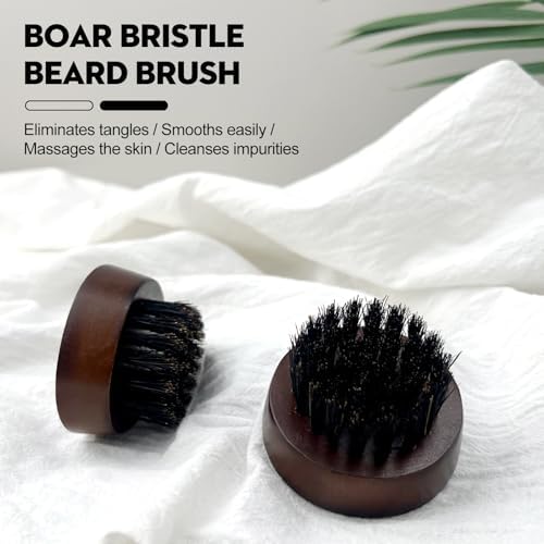 Men's Beard Brush, Small Round Wooden Handle, Sophisticated Boar Bristles