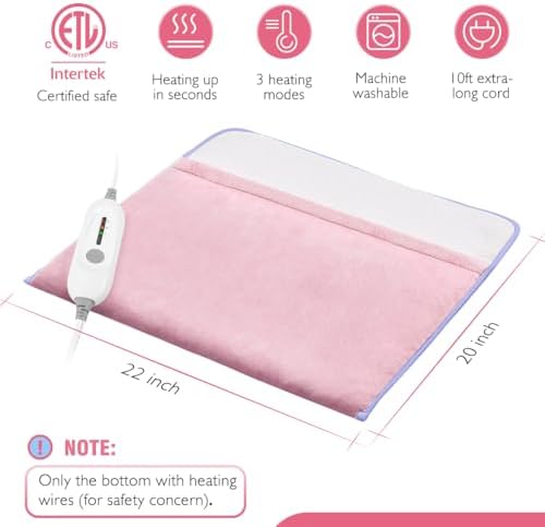 Foot Warmer Electric, Heating Pad King Size Ultra Soft Flannel, Extra Large for Bed, Abdomen, Feet, Back, Cramp, Office/Home Under Desk, 10ft Cord, Auto Off, 22" x 20" - Pink