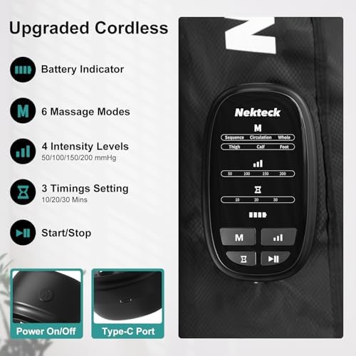 Nekteck Cordless Air Compression Leg Massager with 6 Modes & 4 Intensities, Foot and Leg Massager for Circulation Improvement & Muscle Recovery, Gifts for Mom, Dad, Athletes (Dual Unit)-Small