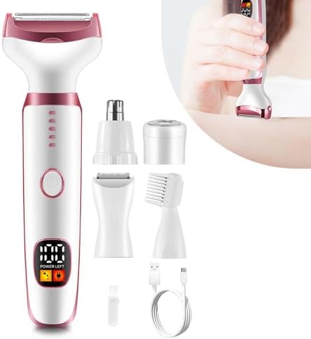 TARSHYRY Women Electric Trimmer, Facial and Body Hair Remover with 5 Interchangeable Heads LED Display USB Charging, for Eyebrow Nose Body Hair Removal